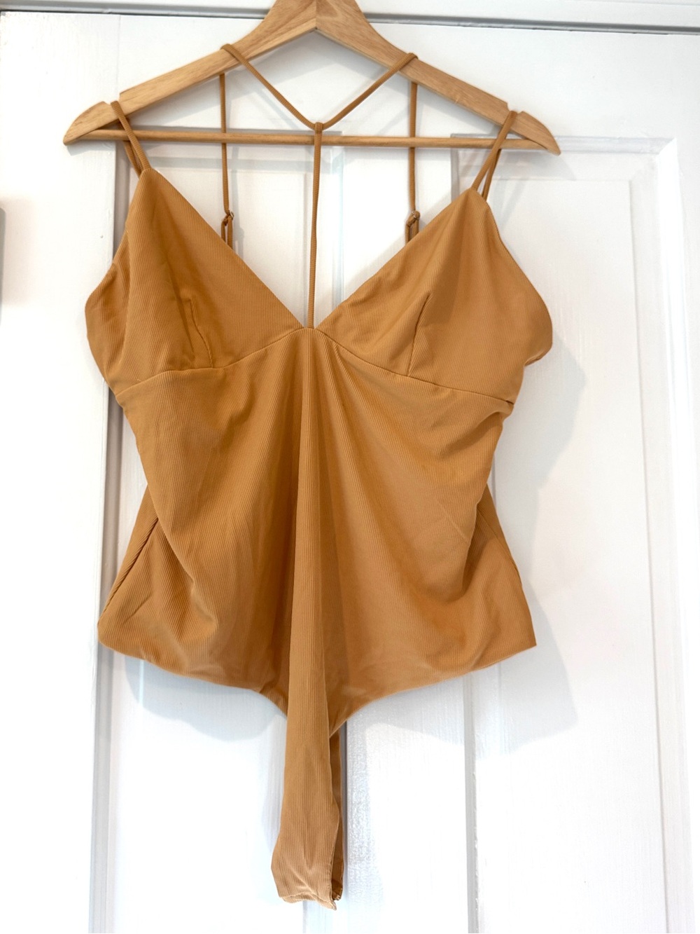 AFRM NEW T-Front Bodysuit Nude Ribbed V-Neck Sleeveless Size XL NWT